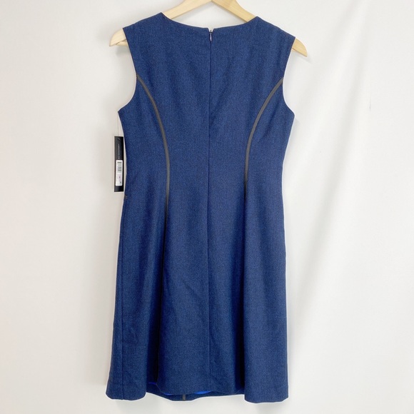 Andrew Mark black faux leather piping detail sheath dress Herringbone blue - Picture 4 of 7